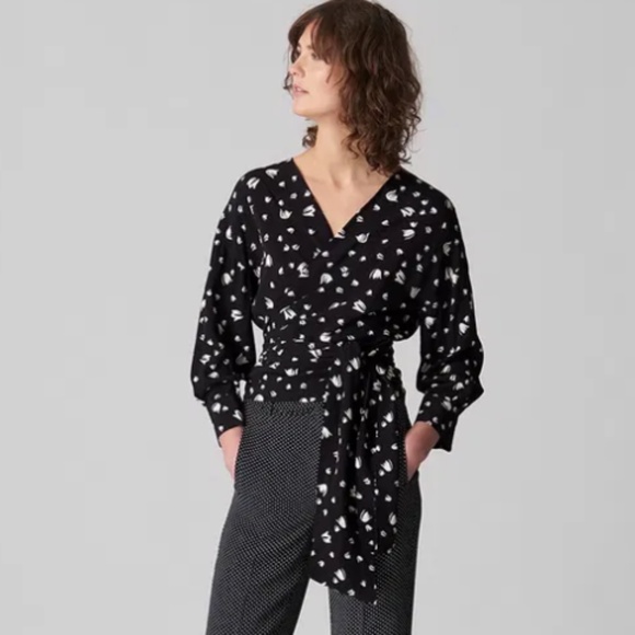 WHISTLES Serena Mini Tulip Wrap Top Black Crepe - Picture 1 of 12